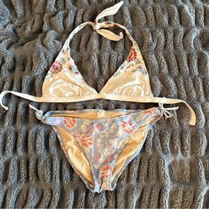 J. Crew Floral Bikini in Cream and Blue